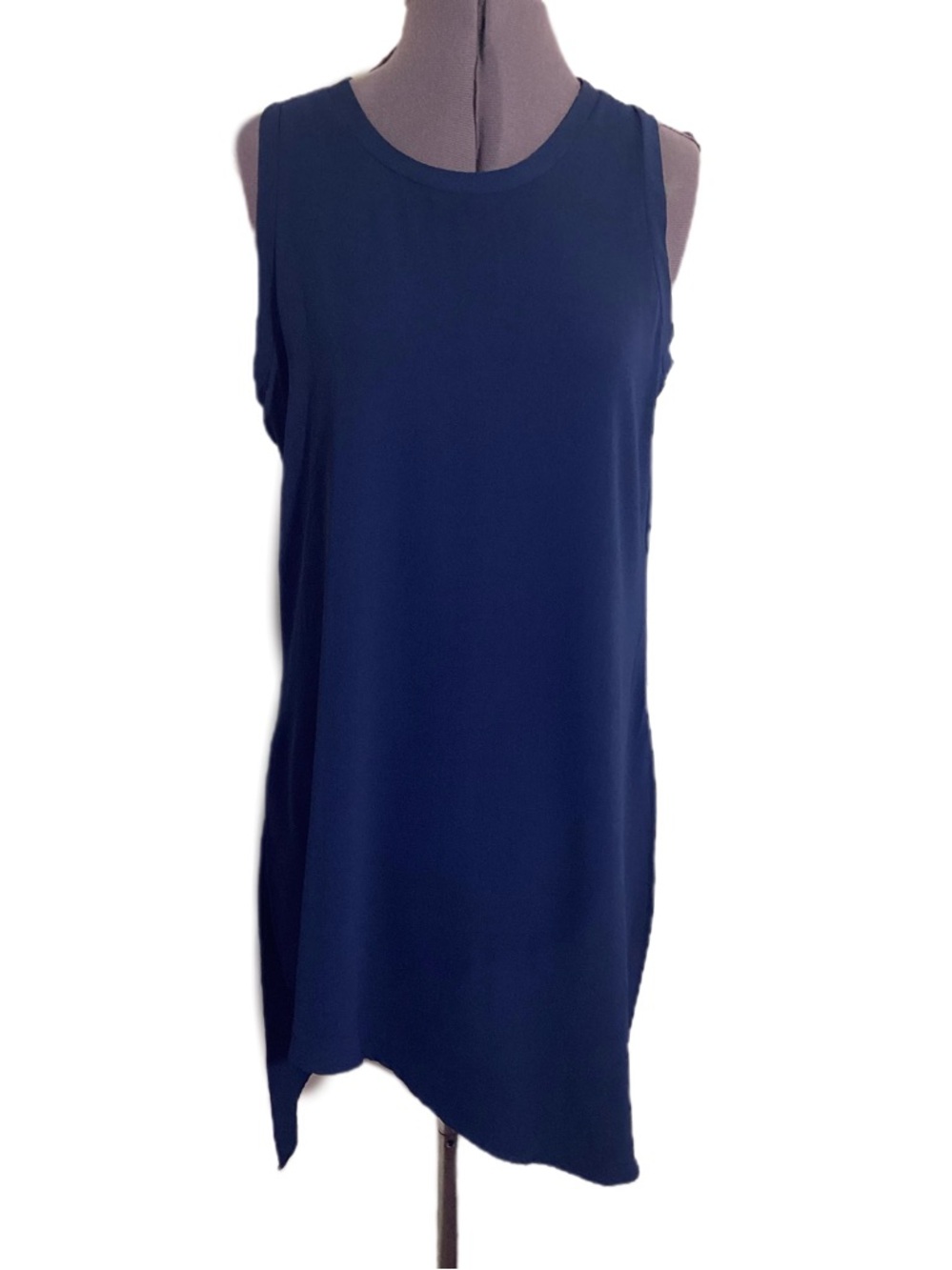 Spense Crepe Asymmetric Navy Tank Dress Size M